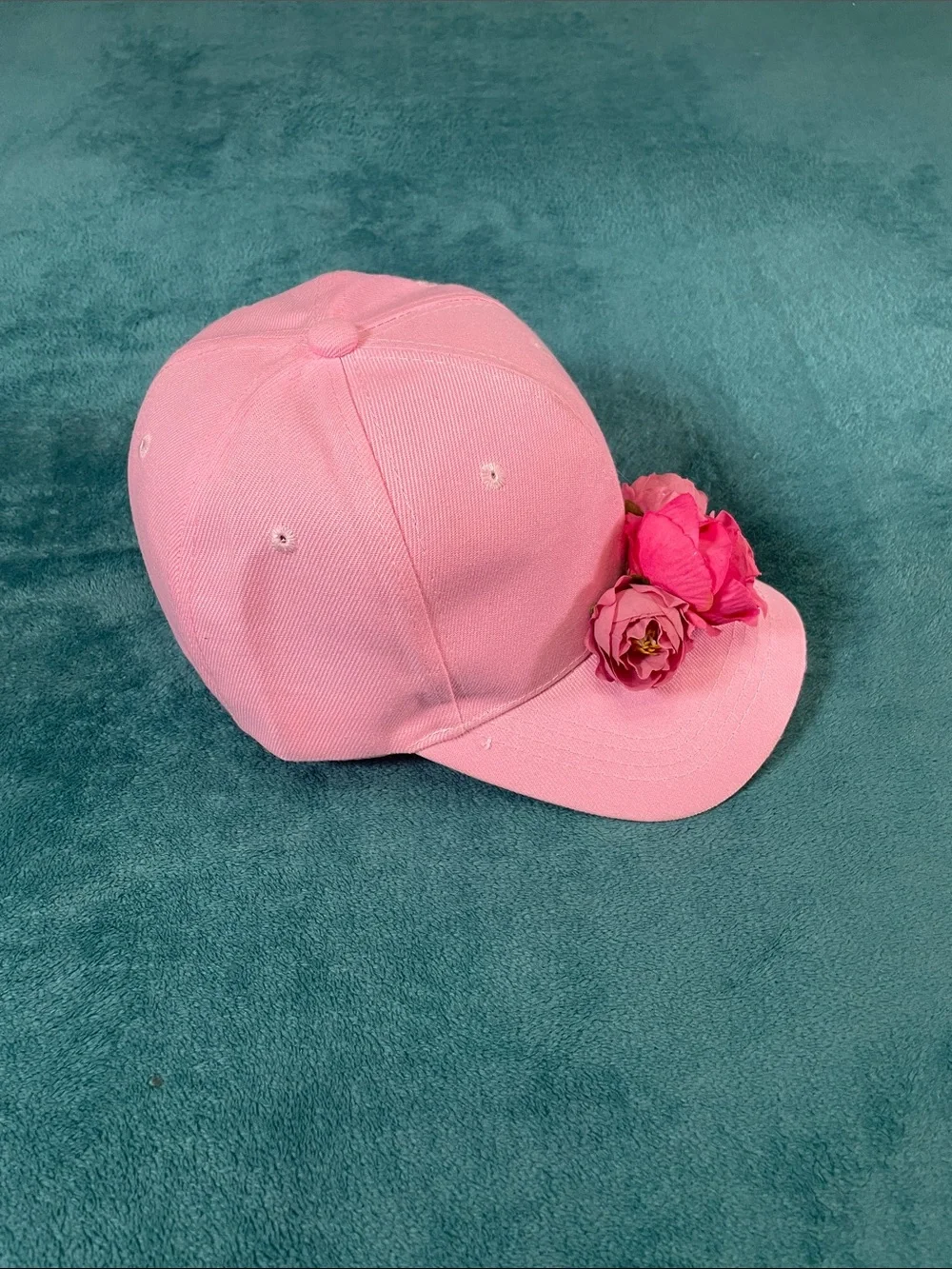 Chic Pink Floral Flower Trim Feminine Embellished Adjustable Baseball Cap